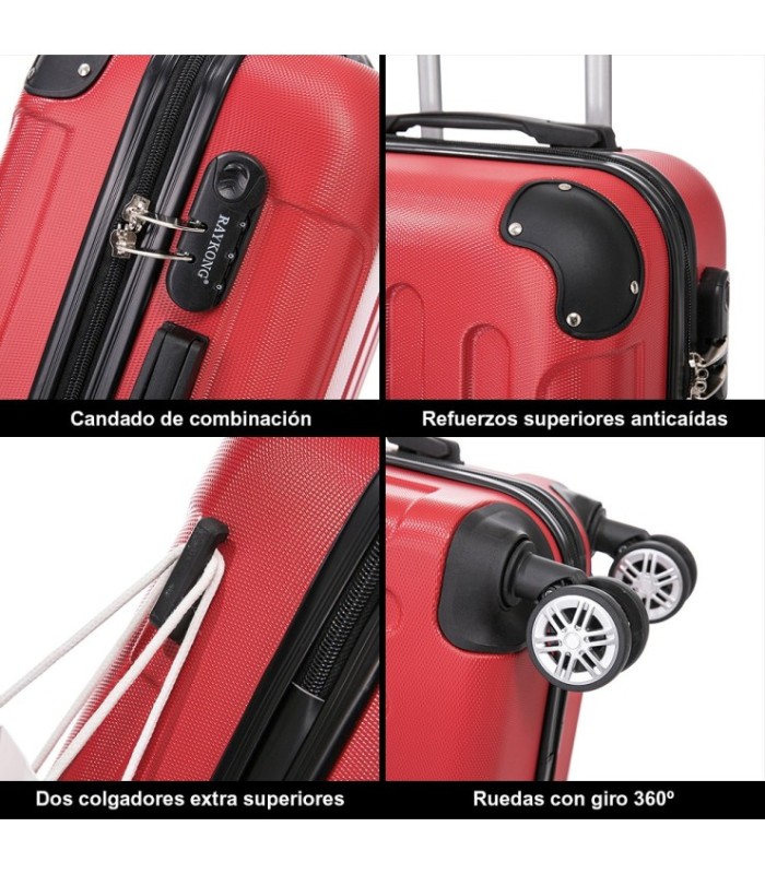 Juego de 3 Maletas ABS Cabina 55x40x20cm | Mediana 66x43x25cm| Grande 76x49x29cm - Rojo