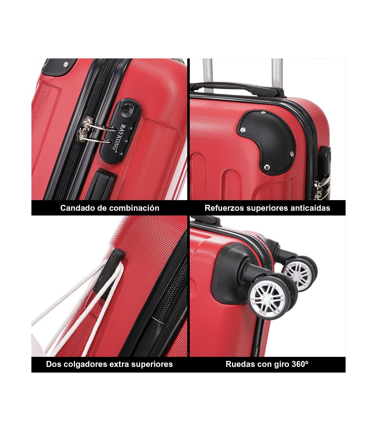 Conjunto de 3 Malas de Cabine em ABS 55x40x20cm | Média 66x43x25cm | Grande 76x49x29cm - Vermelha