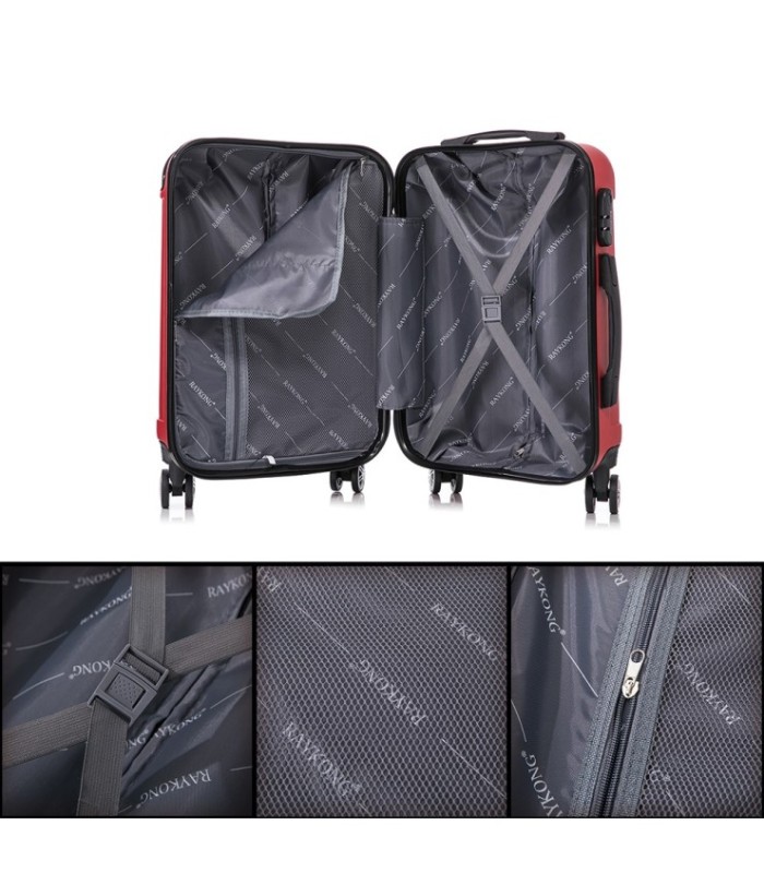 Conjunto de 3 Malas de Cabine em ABS 55x40x20cm | Média 66x43x25cm | Grande 76x49x29cm - Vermelha