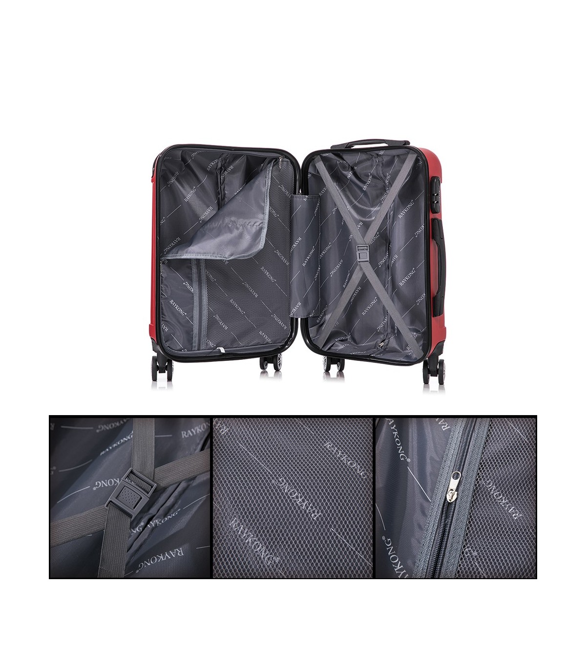 Juego de 3 Maletas ABS Cabina 55x40x20cm | Mediana 66x43x25cm| Grande 76x49x29cm - Rojo