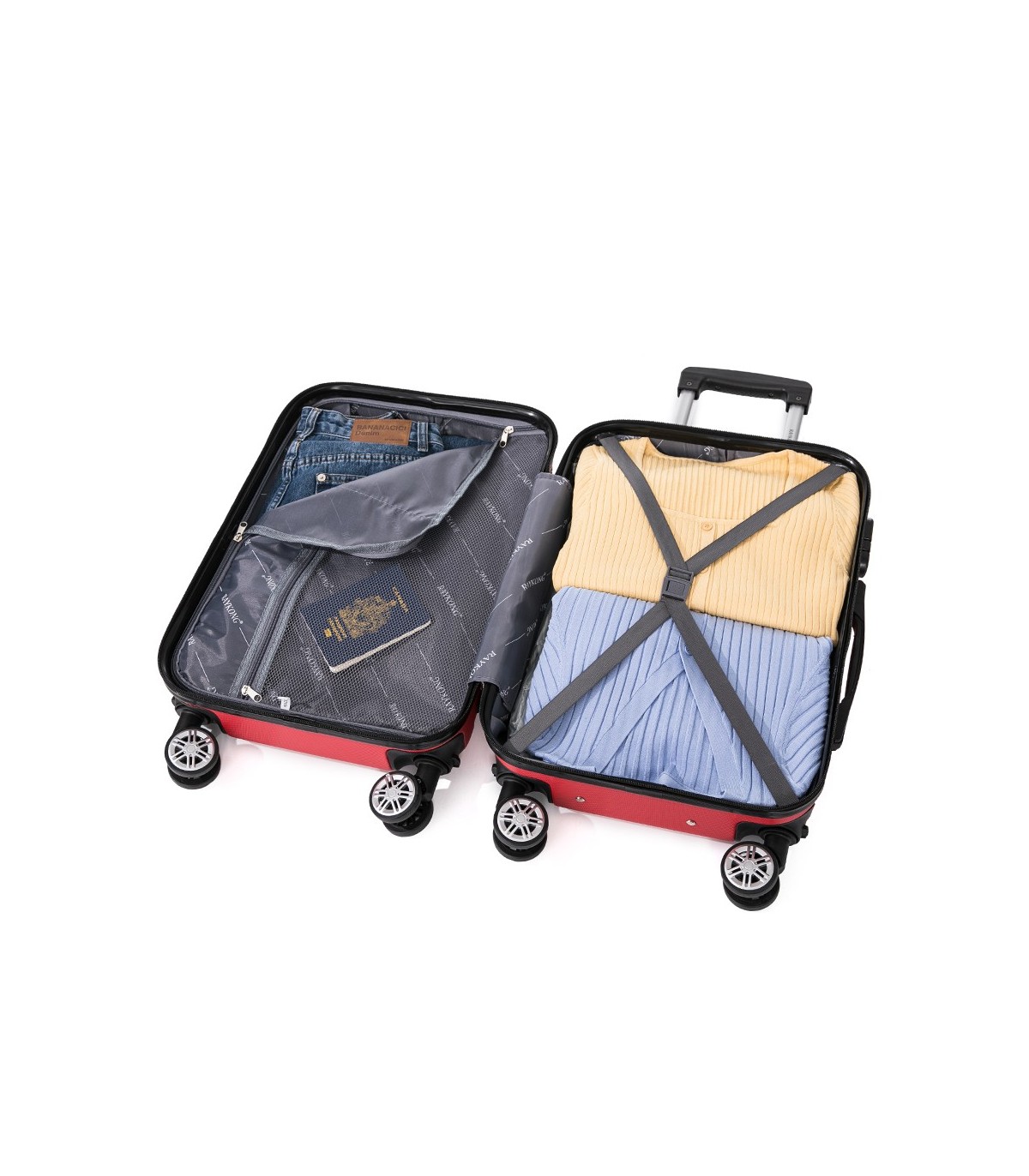 Conjunto de 3 Malas de Cabine em ABS 55x40x20cm | Média 66x43x25cm | Grande 76x49x29cm - Vermelha