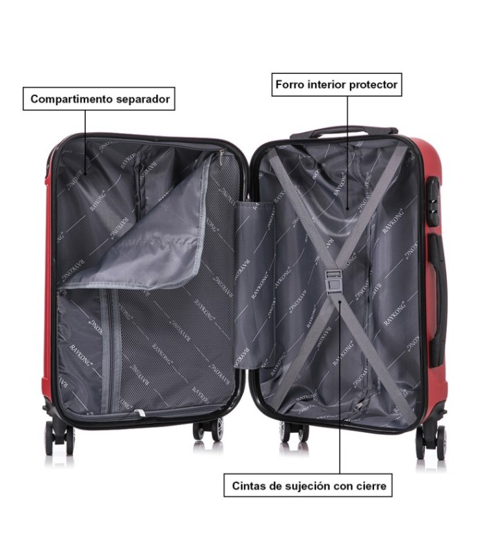 Juego de 3 Maletas ABS Cabina 55x40x20cm | Mediana 66x43x25cm| Grande 76x49x29cm - Rojo