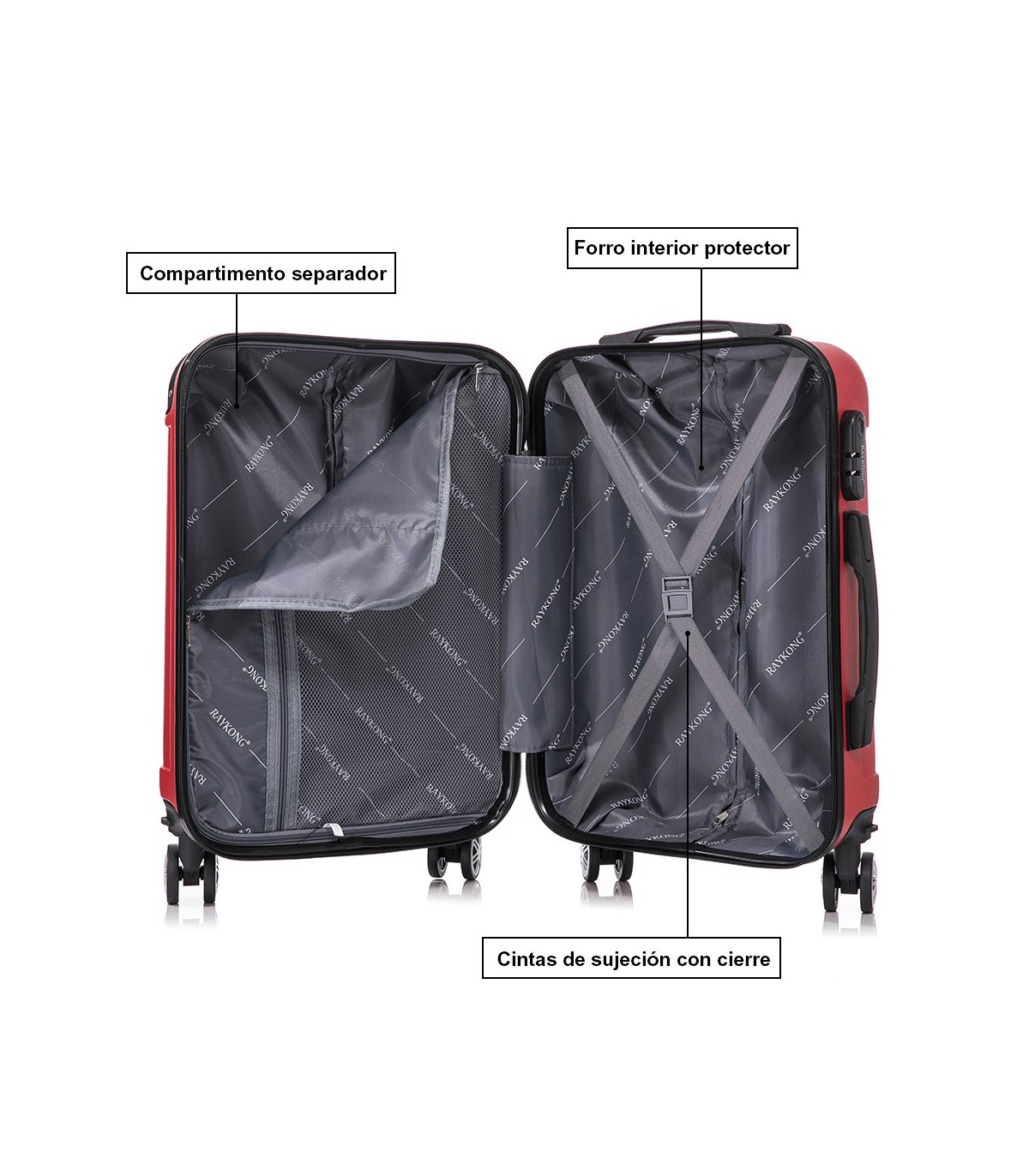 Conjunto de 3 Malas de Cabine em ABS 55x40x20cm | Média 66x43x25cm | Grande 76x49x29cm - Vermelha