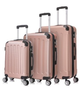 Juego de 3 Maletas ABS Cabina 55x40x20cm | Mediana 66x43x25cm| Grande 76x49x29cm - RosaDorado