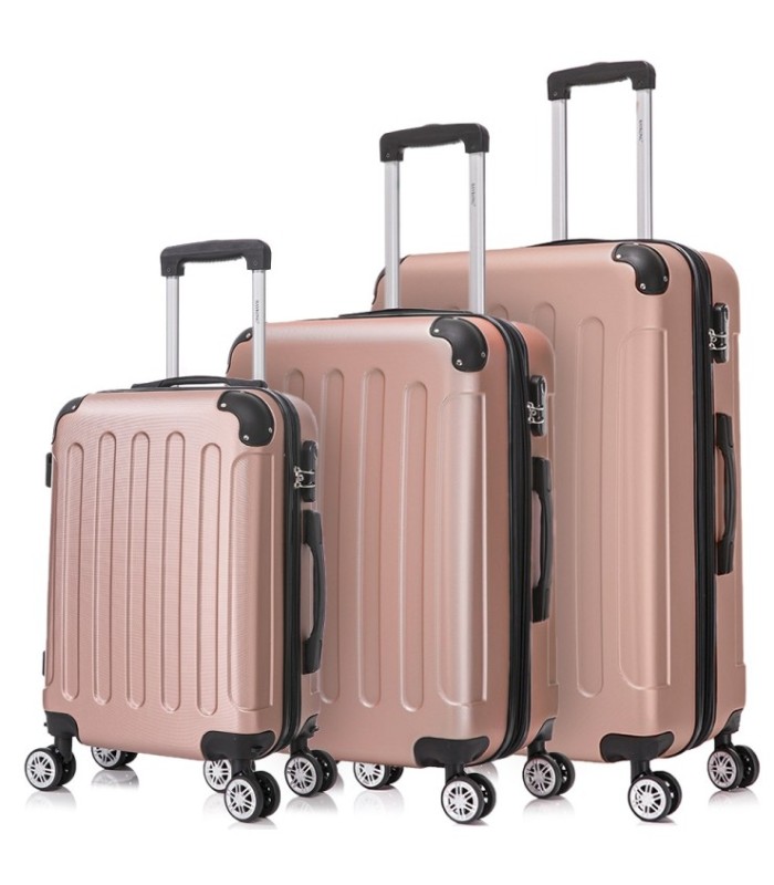 Conjunto de 3 Malas de Cabine em ABS 55x40x20cm | Média 66x43x25cm | Grande 76x49x29cm - RosaDourado