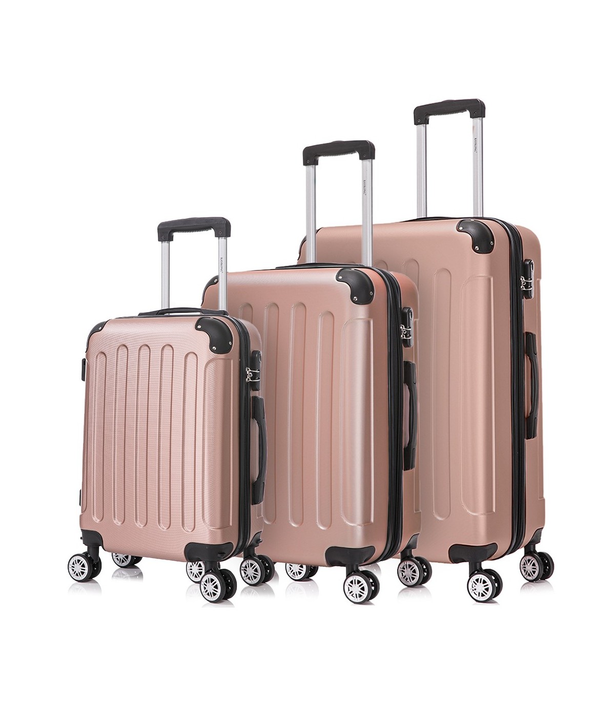 Juego de 3 Maletas ABS Cabina 55x40x20cm | Mediana 66x43x25cm| Grande 76x49x29cm - RosaDorado