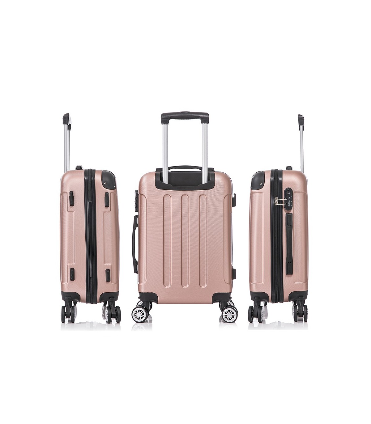 Juego de 3 Maletas ABS Cabina 55x40x20cm | Mediana 66x43x25cm| Grande 76x49x29cm - RosaDorado