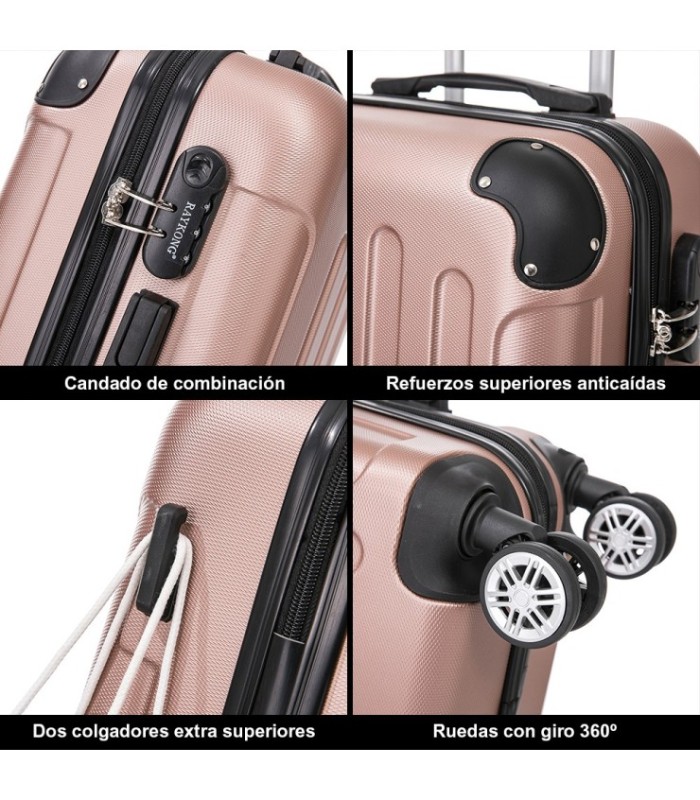 Conjunto de 3 Malas de Cabine em ABS 55x40x20cm | Média 66x43x25cm | Grande 76x49x29cm - RosaDourado