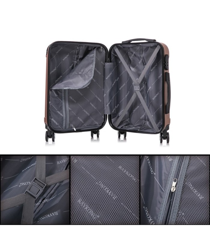 Juego de 3 Maletas ABS Cabina 55x40x20cm | Mediana 66x43x25cm| Grande 76x49x29cm - RosaDorado