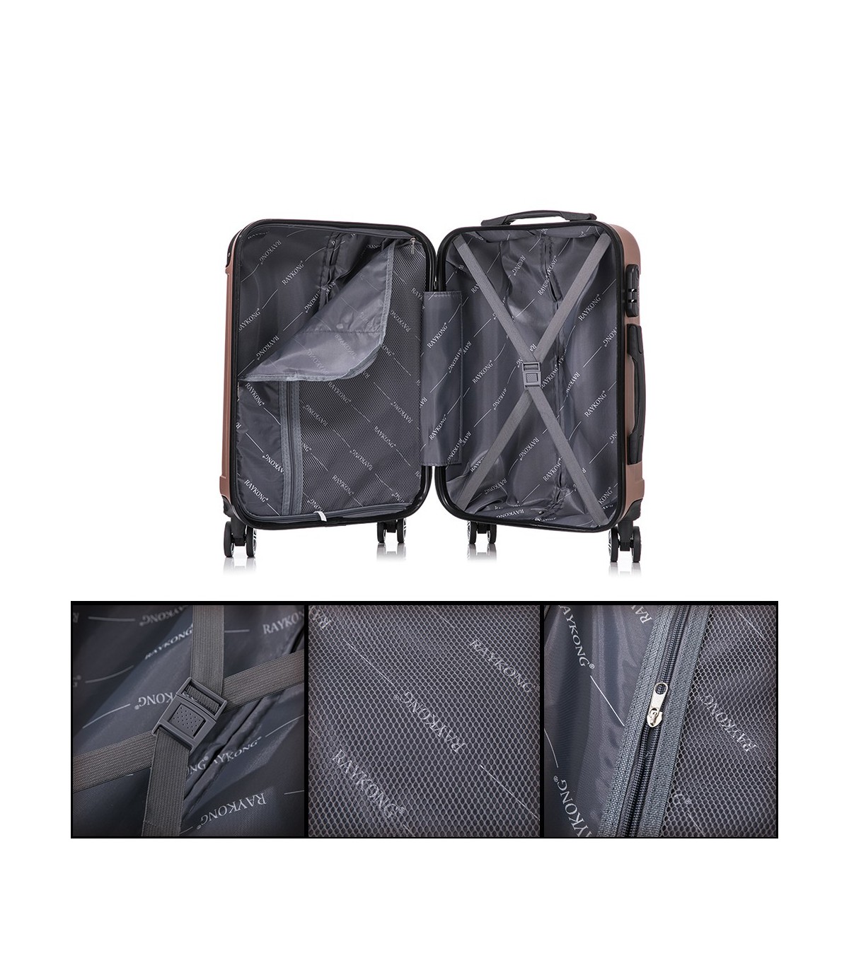 Juego de 3 Maletas ABS Cabina 55x40x20cm | Mediana 66x43x25cm| Grande 76x49x29cm - RosaDorado