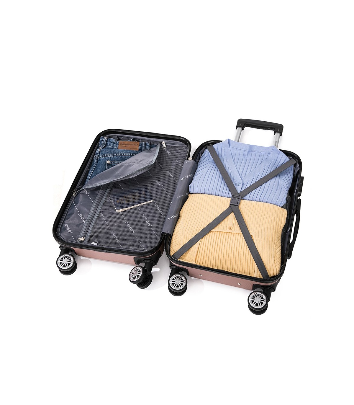 Conjunto de 3 Malas de Cabine em ABS 55x40x20cm | Média 66x43x25cm | Grande 76x49x29cm - RosaDourado