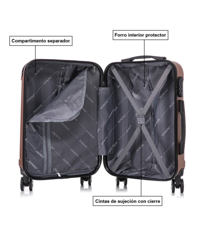 Conjunto de 3 Malas de Cabine em ABS 55x40x20cm | Média 66x43x25cm | Grande 76x49x29cm - RosaDourado