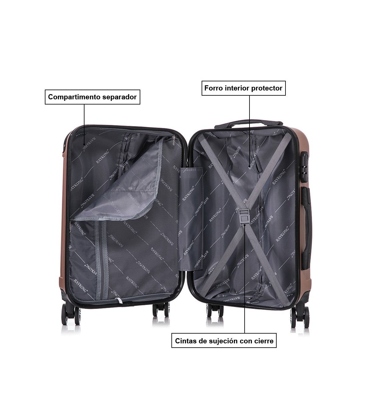 Juego de 3 Maletas ABS Cabina 55x40x20cm | Mediana 66x43x25cm| Grande 76x49x29cm - RosaDorado