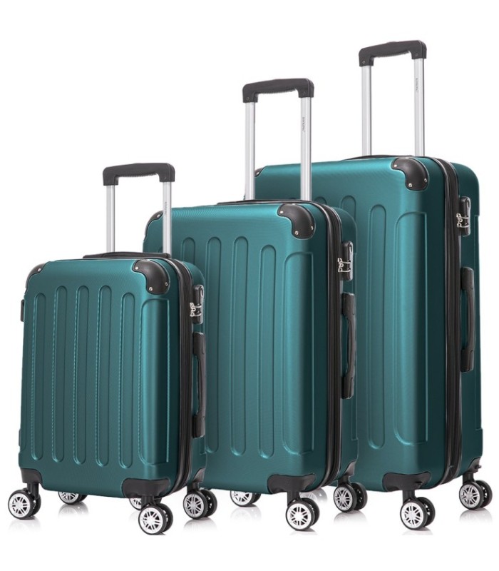 Conjunto de 3 Malas de Cabine em ABS 55x40x20cm | Média 66x43x25cm | Grande 76x49x29cm - Verde
