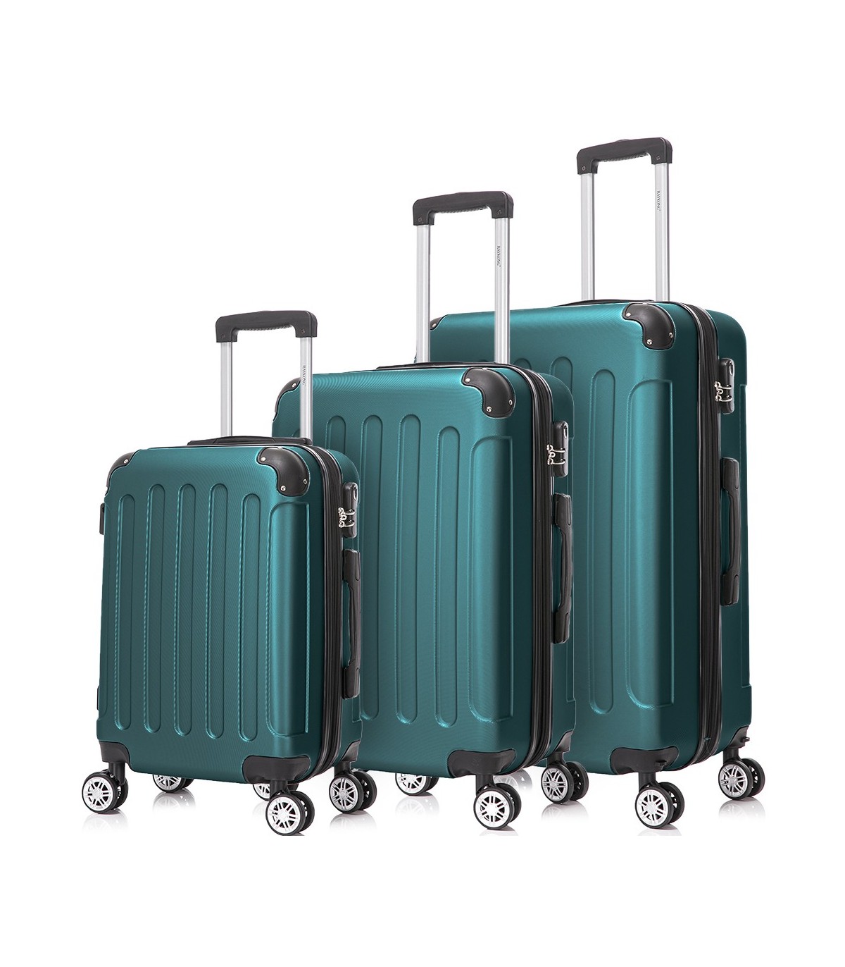 Conjunto de 3 Malas de Cabine em ABS 55x40x20cm | Média 66x43x25cm | Grande 76x49x29cm - Verde