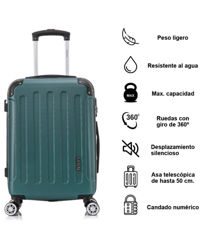Juego de 3 Maletas ABS Cabina 55x40x20cm | Mediana 66x43x25cm| Grande 76x49x29cm - Verde
