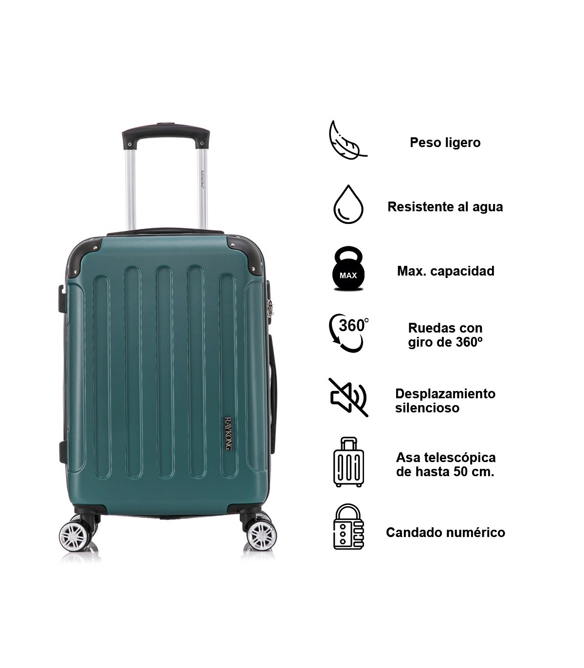 Conjunto de 3 Malas de Cabine em ABS 55x40x20cm | Média 66x43x25cm | Grande 76x49x29cm - Verde