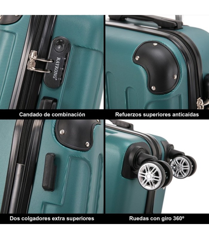 Conjunto de 3 Malas de Cabine em ABS 55x40x20cm | Média 66x43x25cm | Grande 76x49x29cm - Verde