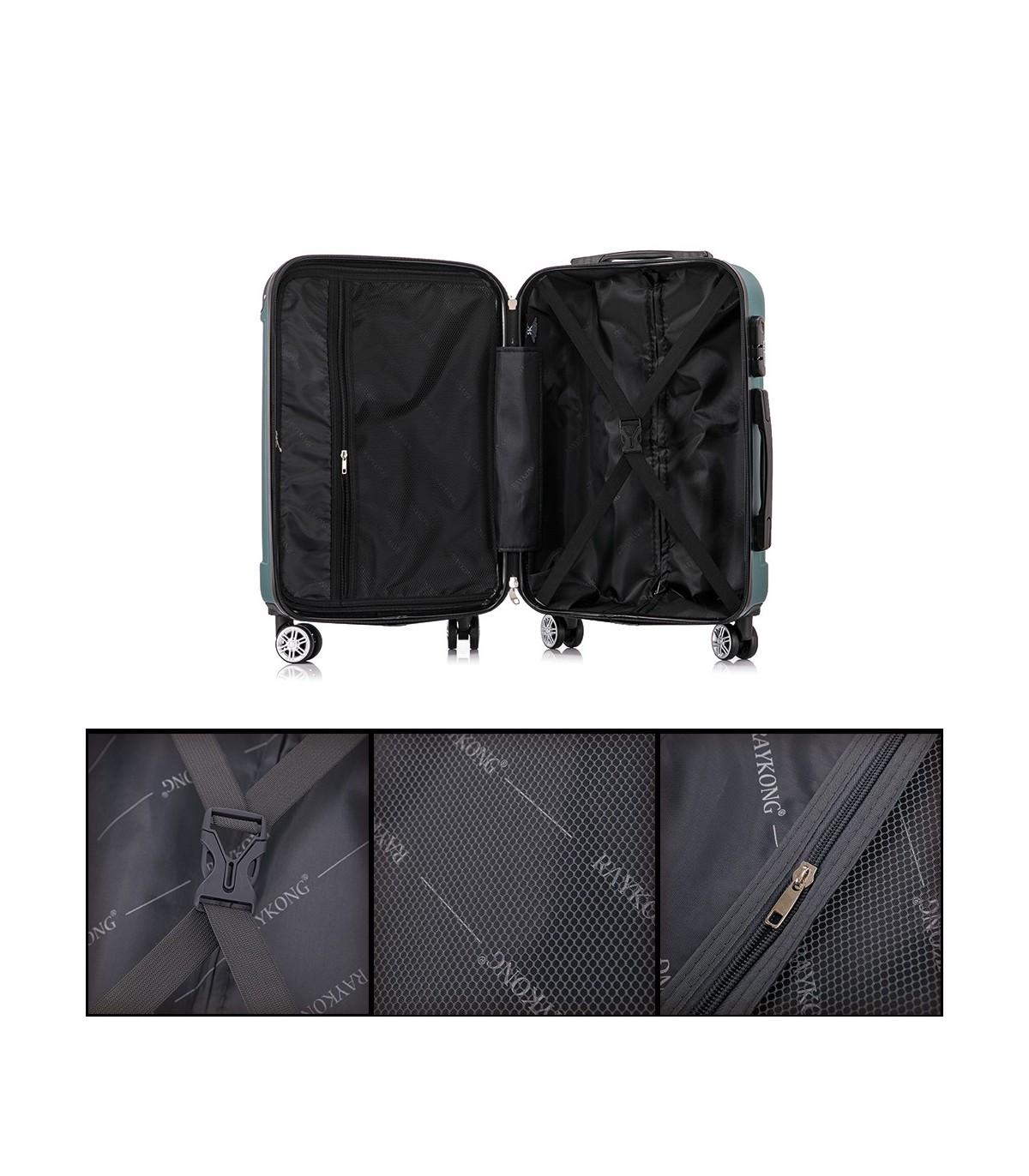 Conjunto de 3 Malas de Cabine em ABS 55x40x20cm | Média 66x43x25cm | Grande 76x49x29cm - Verde