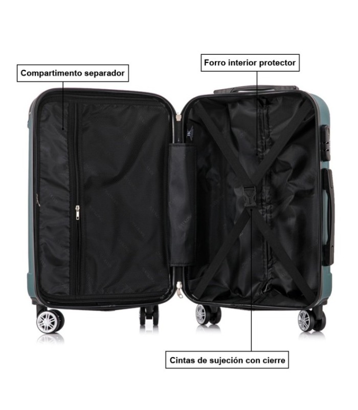 Conjunto de 3 Malas de Cabine em ABS 55x40x20cm | Média 66x43x25cm | Grande 76x49x29cm - Verde