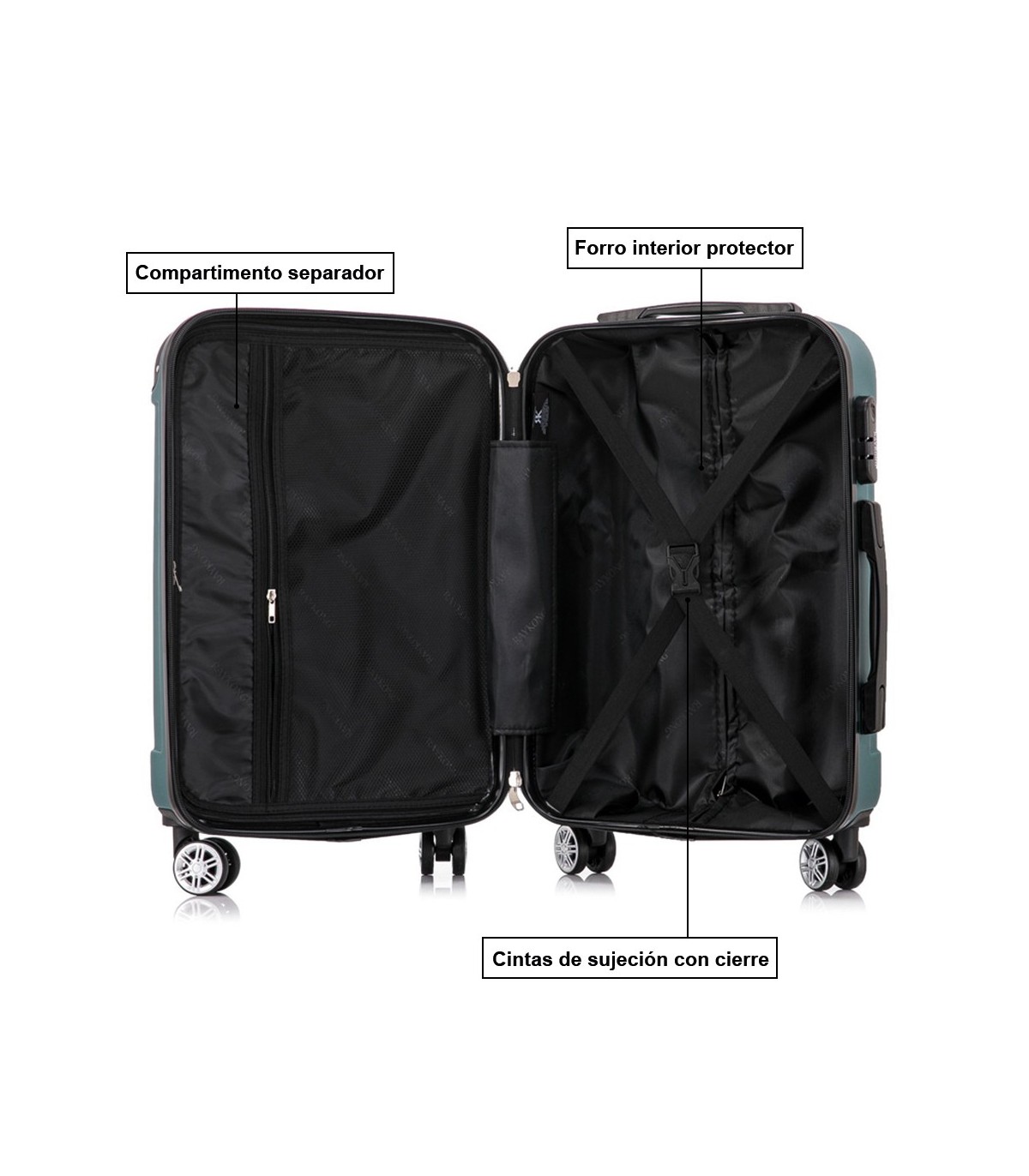 Conjunto de 3 Malas de Cabine em ABS 55x40x20cm | Média 66x43x25cm | Grande 76x49x29cm - Verde