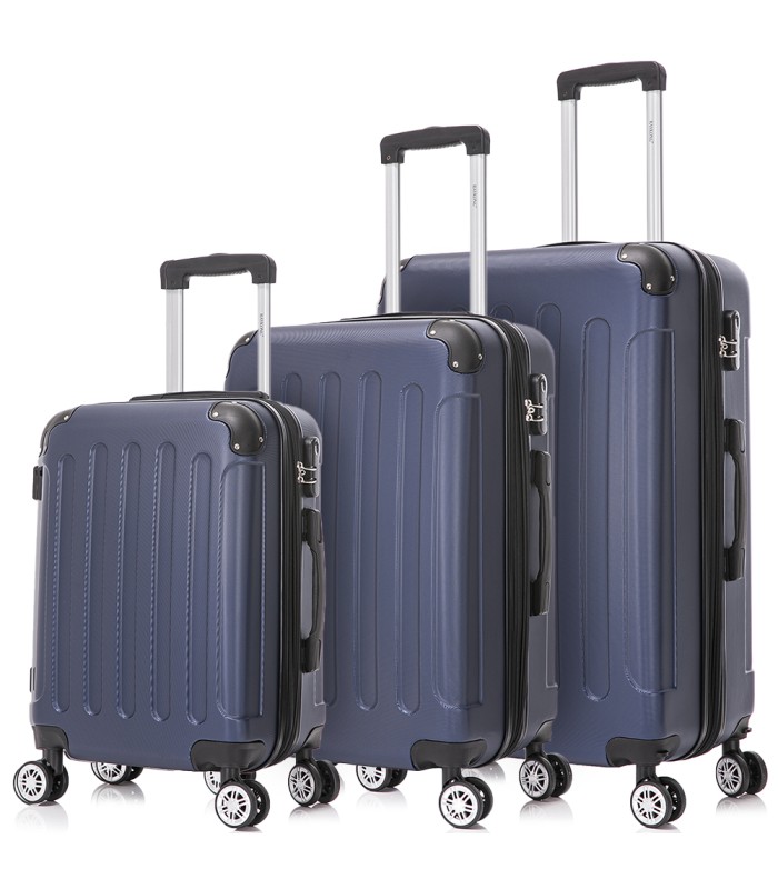 Juego de 3 Maletas ABS Cabina 55x40x20cm | Mediana 66x43x25cm| Grande 76x49x29cm - AzulMarino