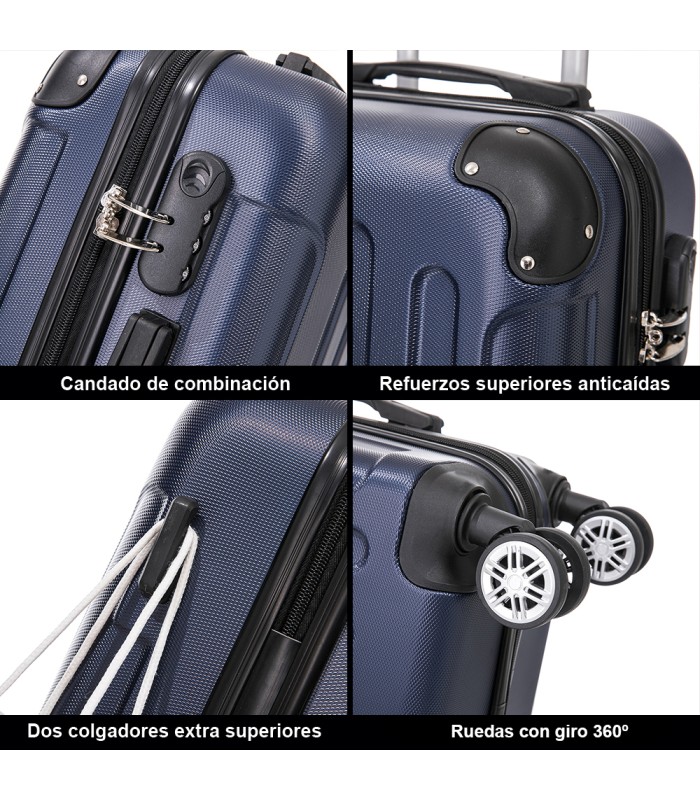 Conjunto de 3 Malas de Cabine em ABS 55x40x20cm | Média 66x43x25cm | Grande 76x49x29cm - AzulMarinho