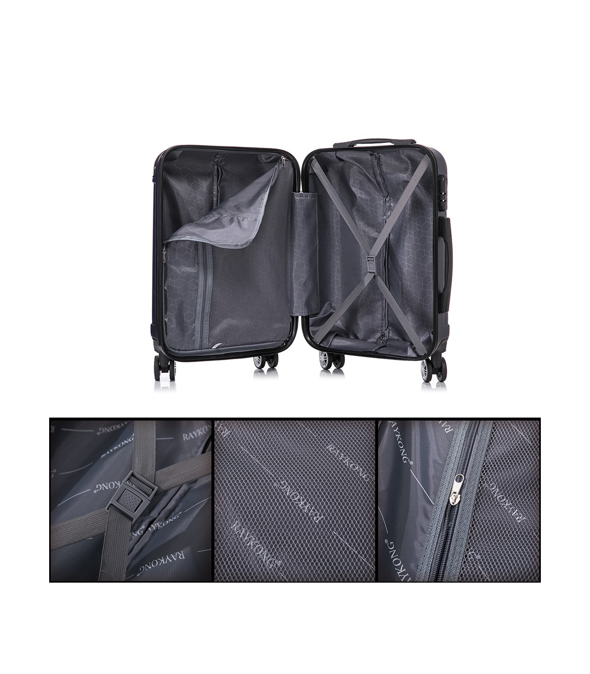 Juego de 3 Maletas ABS Cabina 55x40x20cm | Mediana 66x43x25cm| Grande 76x49x29cm - AzulMarino