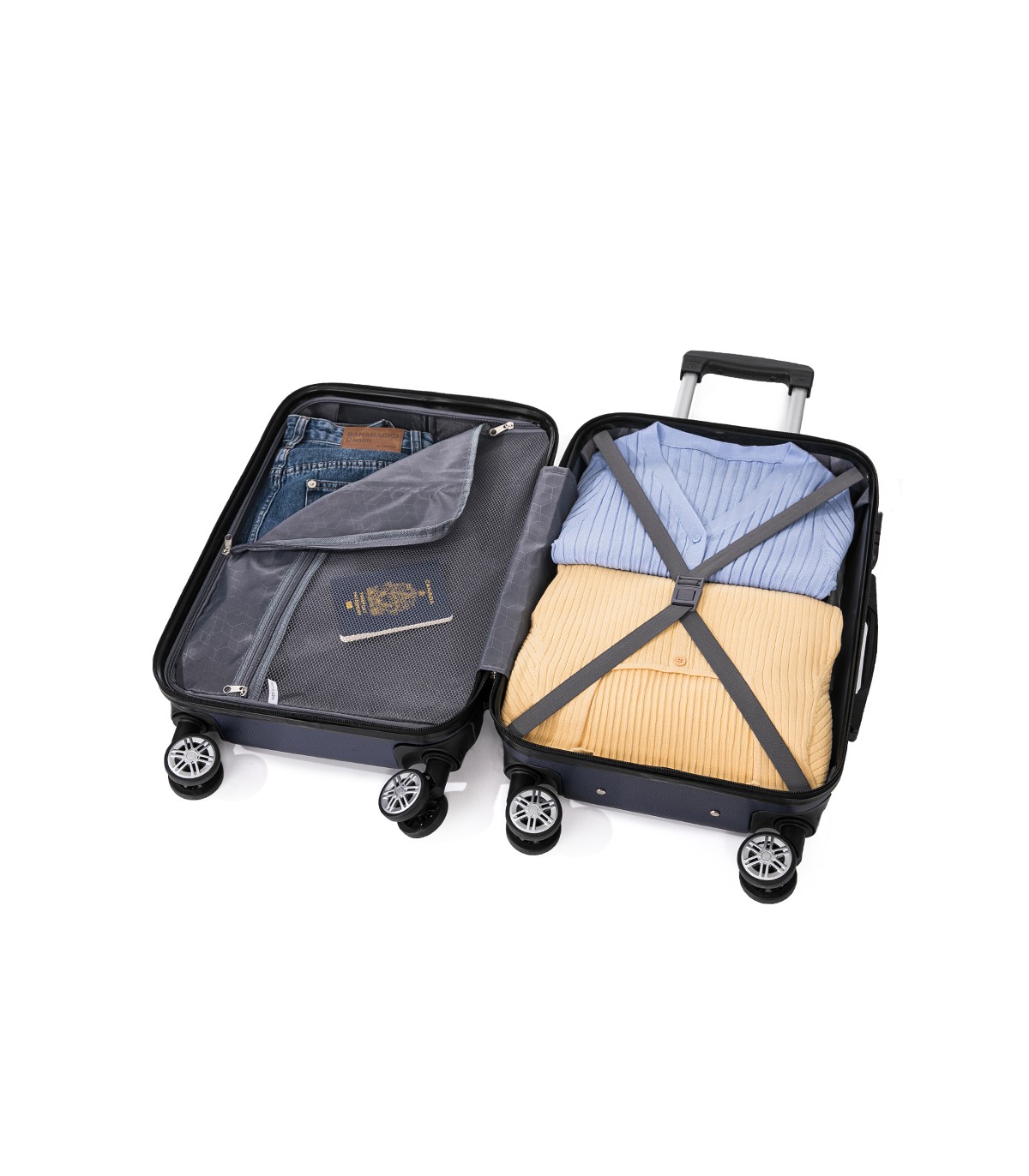 Conjunto de 3 Malas de Cabine em ABS 55x40x20cm | Média 66x43x25cm | Grande 76x49x29cm - AzulMarinho