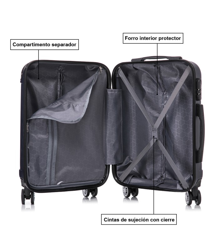 Conjunto de 3 Malas de Cabine em ABS 55x40x20cm | Média 66x43x25cm | Grande 76x49x29cm - AzulMarinho