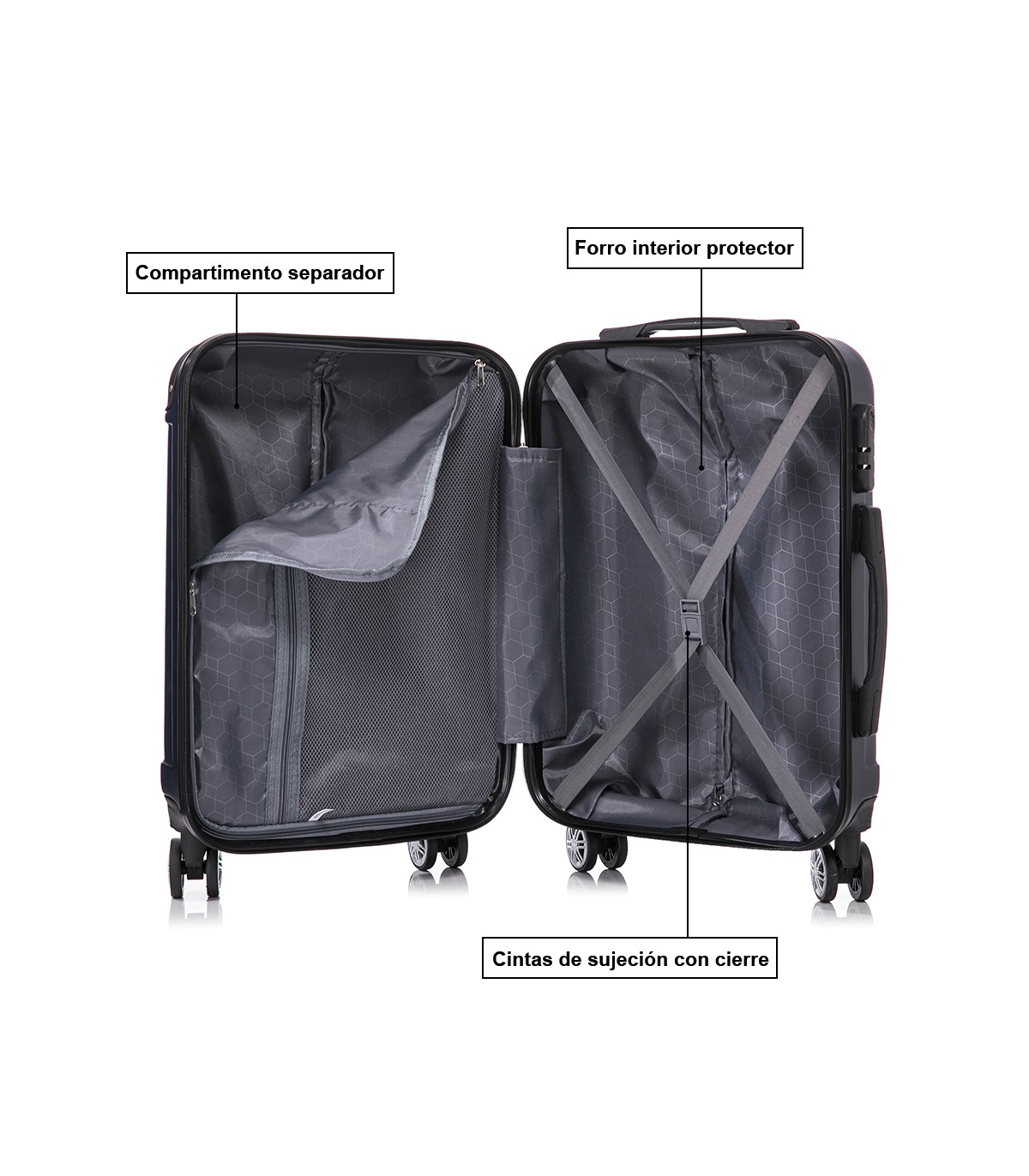 Juego de 3 Maletas ABS Cabina 55x40x20cm | Mediana 66x43x25cm| Grande 76x49x29cm - AzulMarino