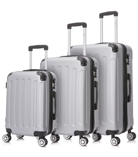 Juego de 3 Maletas ABS Cabina 55x40x20cm | Mediana 66x43x25cm| Grande 76x49x29cm - Plata