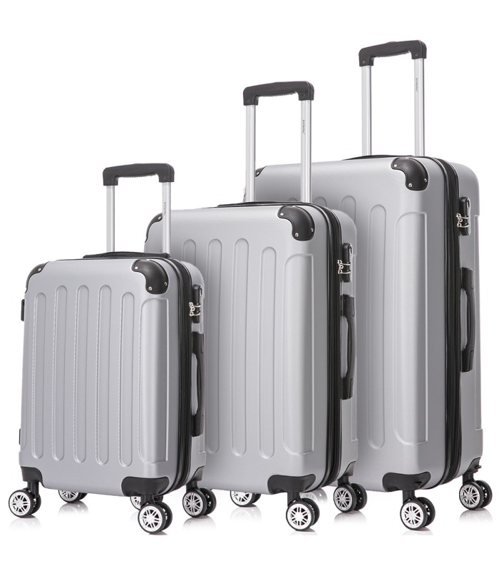 Juego de 3 Maletas ABS Cabina 55x40x20cm | Mediana 66x43x25cm| Grande 76x49x29cm - Plata