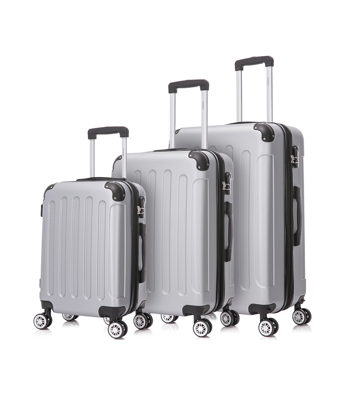 Juego de 3 Maletas ABS Cabina 55x40x20cm | Mediana 66x43x25cm| Grande 76x49x29cm - Plata