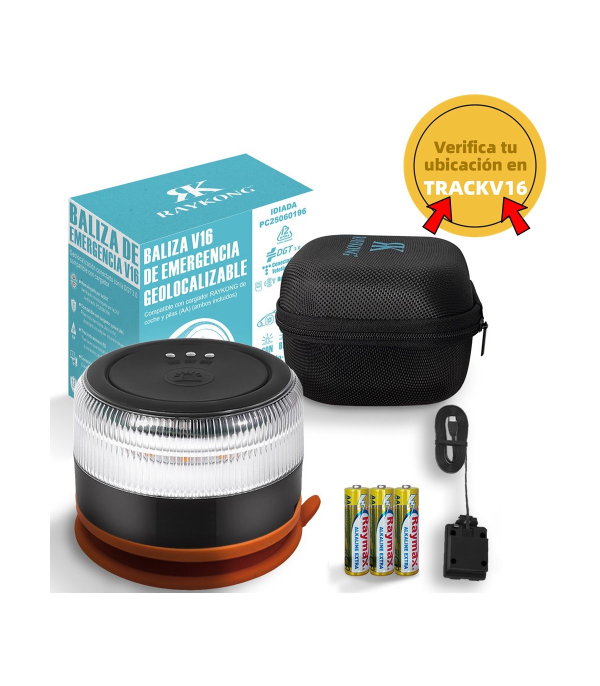 Pacote Completo de Beacon V16 | Geolocalização DGT 3.0 | Luz de Emergência para Carro Aprovada pela DGT | SIM e Dados Pagos até