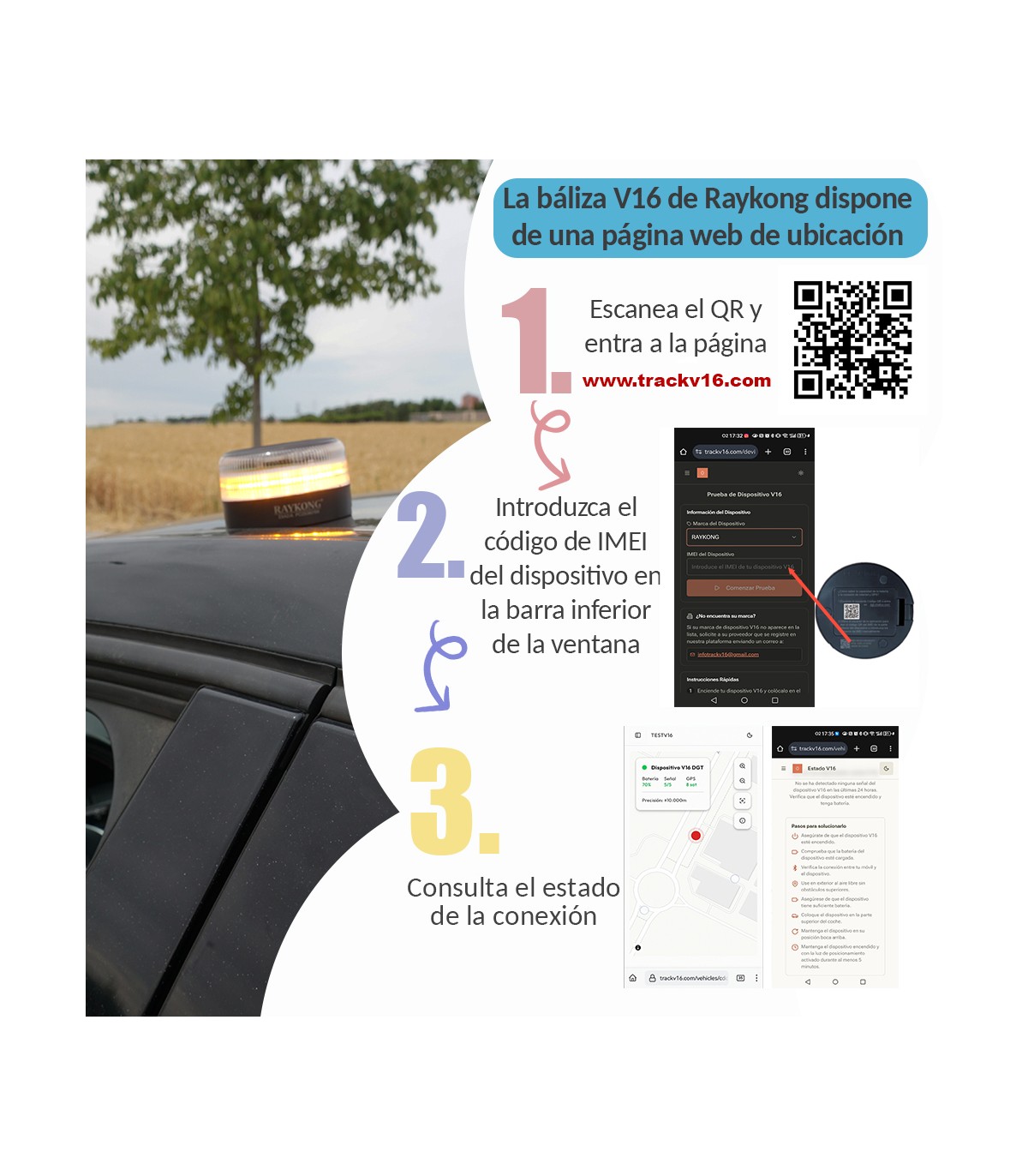 Pacote Completo de Beacon V16 | Geolocalização DGT 3.0 | Luz de Emergência para Carro Aprovada pela DGT | SIM e Dados Pagos até