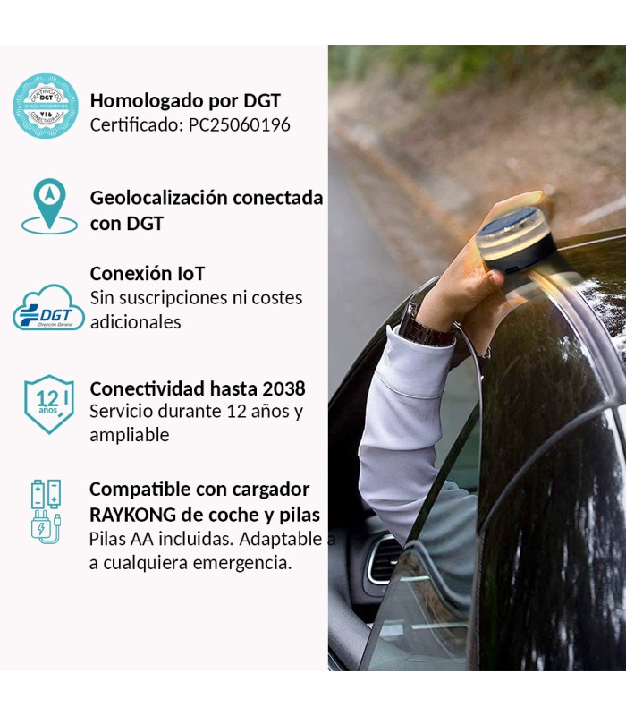 Baliza V16 Pack Completo | Geolocalización DGT 3.0 | Luz Emergencia Coche Homologado DGT |  SIM y Datos Pagados hasta 2038