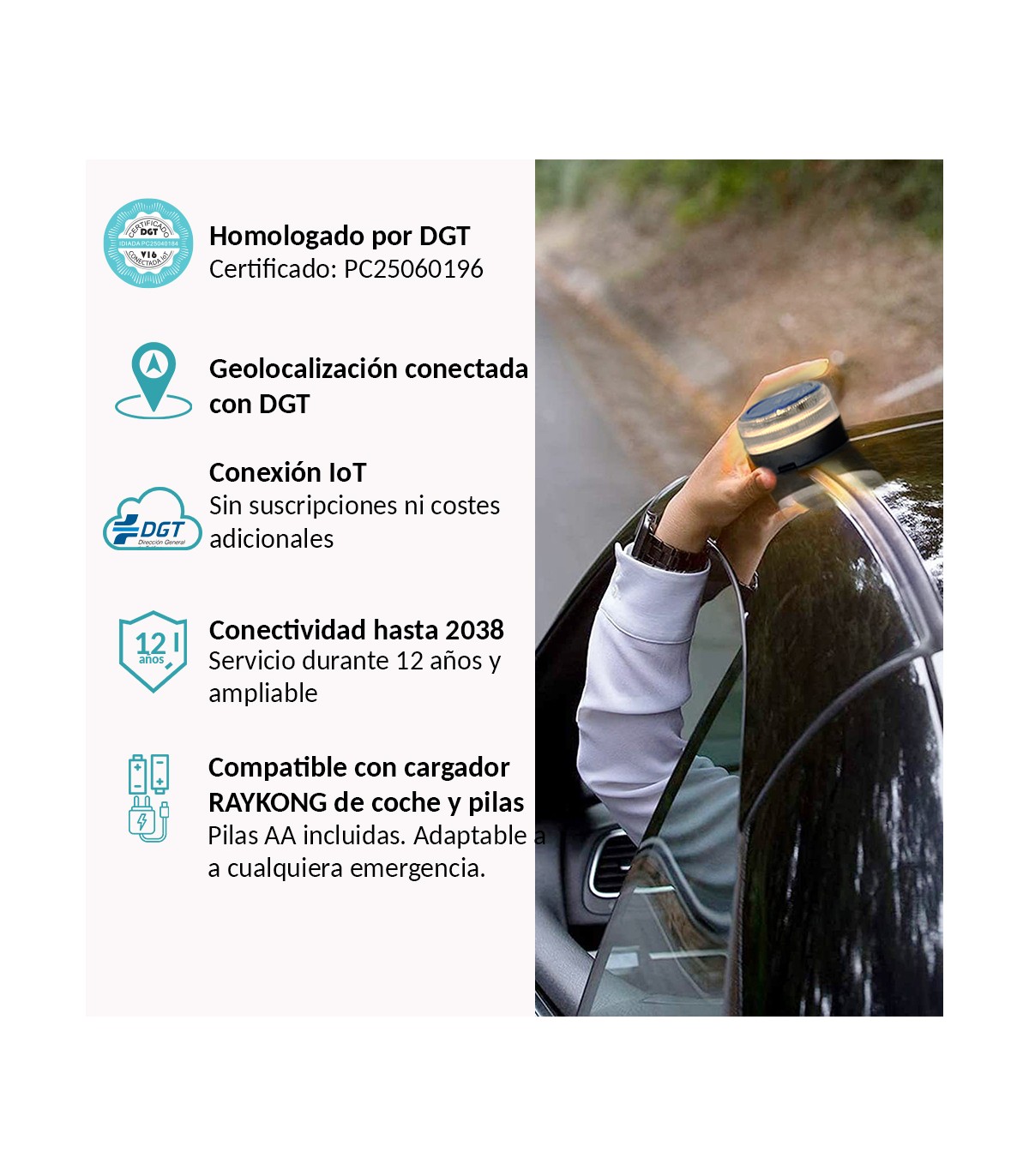 Pacote Completo de Beacon V16 | Geolocalização DGT 3.0 | Luz de Emergência para Carro Aprovada pela DGT | SIM e Dados Pagos até