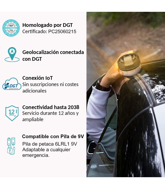 Baliza V16 | 5 Pcs | 2ª GENERACION Geolocalización DGT 3.0 | SIM y Datos Pagados hasta 2038 | Ventosa para Aluminio/Cristal