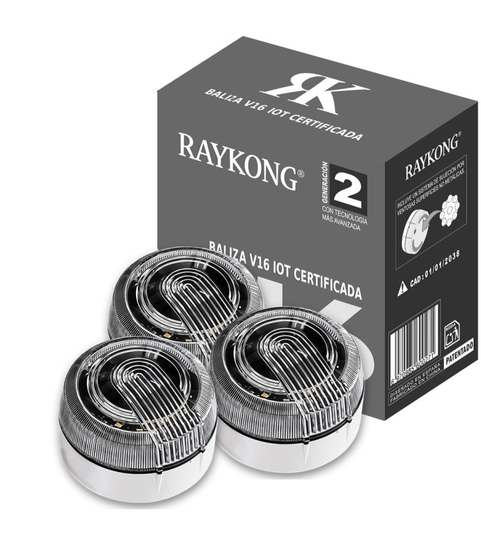 Baliza V16 | 3 Pcs | 2ª GENERACION Geolocalización DGT 3.0 | SIM y Datos Pagados hasta 2038 | Ventosa para Aluminio/Cristal