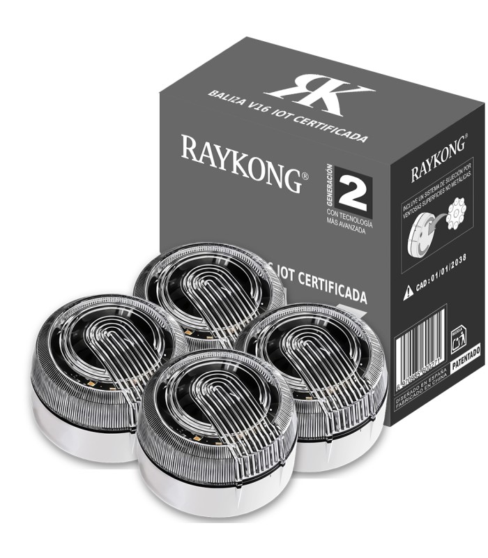 Baliza V16 | 4 Pcs | 2ª GENERACION Geolocalización DGT 3.0 | SIM y Datos Pagados hasta 2038 | Ventosa para Aluminio/Cristal