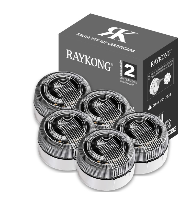 Baliza V16 | 5 Pcs | 2ª GENERACION Geolocalización DGT 3.0 | SIM y Datos Pagados hasta 2038 | Ventosa para Aluminio/Cristal