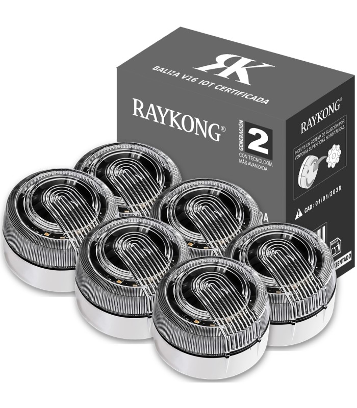 Baliza V16 | 6 Pcs | 2ª GENERACION Geolocalización DGT 3.0 | SIM y Datos Pagados hasta 2038 | Ventosa para Aluminio/Cristal