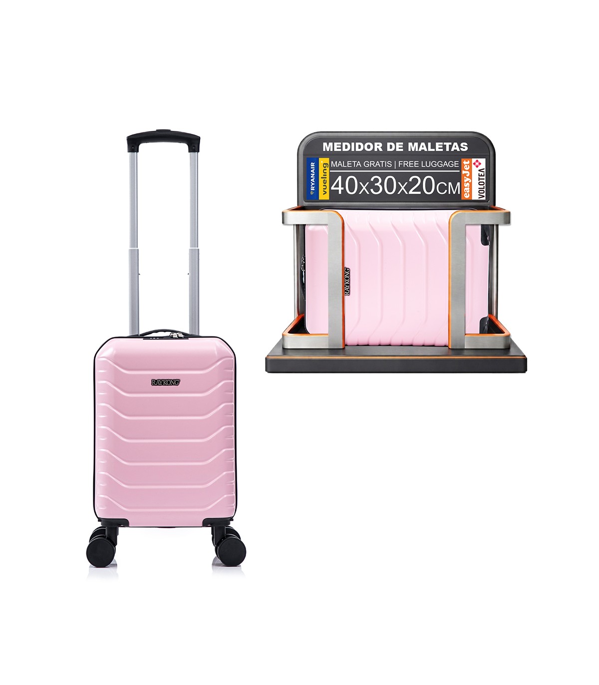 Mala de cabine em ABS 40x30x20 (24L) | Capacidade máxima com rodas amovíveis para Ryanair | Vueling - RosaClaro