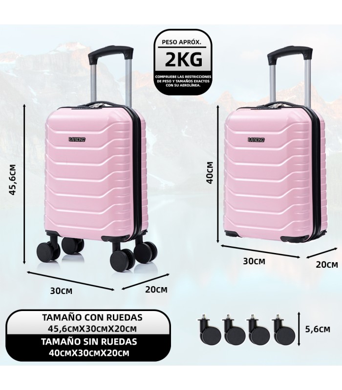 Maleta Cabina ABS 40x30x20(24L)| Maxima Capacidad con Ruedas Desmontables para Ryanair | Vueling - RosaClaro