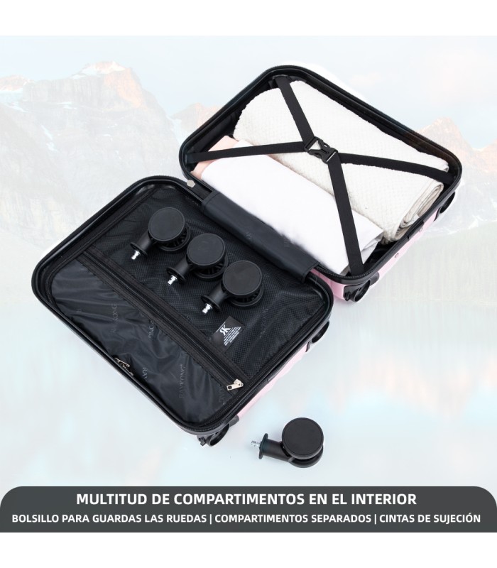 Maleta Cabina ABS 40x30x20(24L)| Maxima Capacidad con Ruedas Desmontables para Ryanair | Vueling - RosaClaro