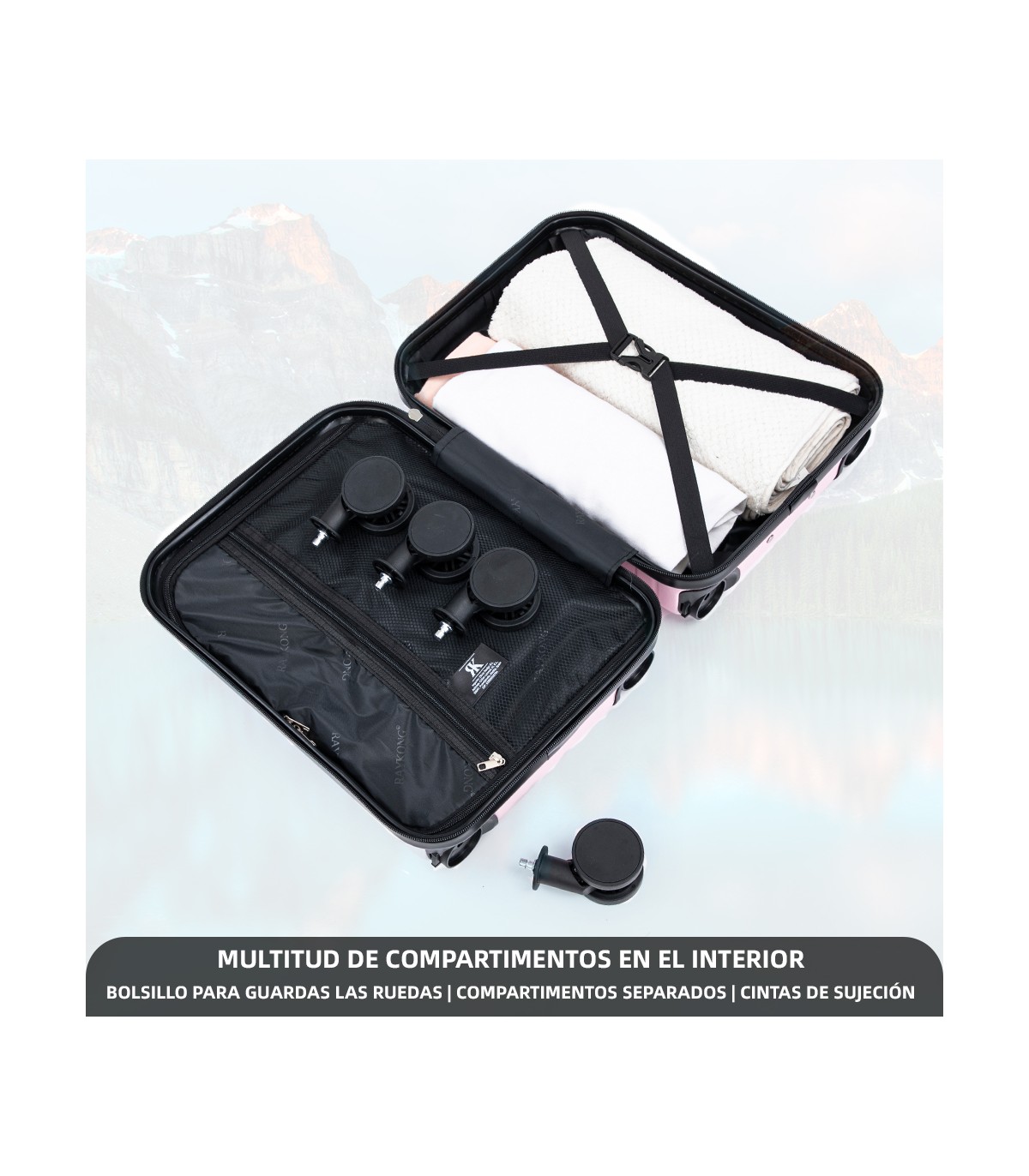 Mala de cabine em ABS 40x30x20 (24L) | Capacidade máxima com rodas amovíveis para Ryanair | Vueling - RosaClaro