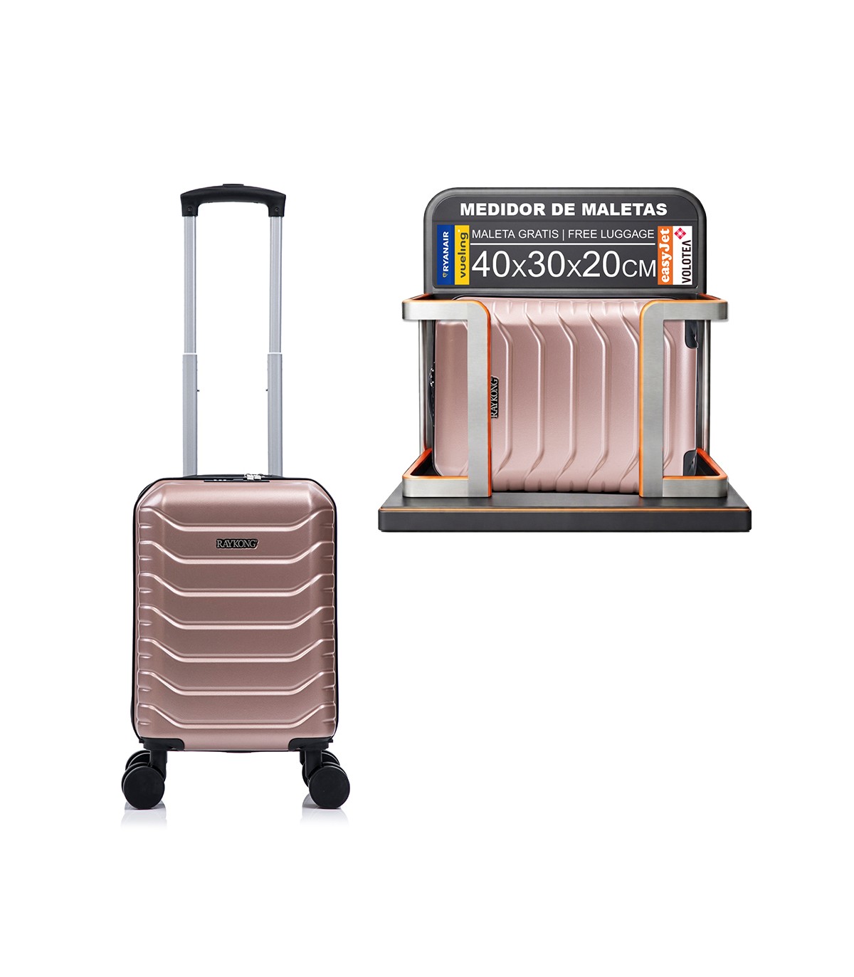 Mala de cabine em ABS 40x30x20 (24L) | Capacidade máxima com rodas amovíveis para Ryanair | Vueling - RosaDourado