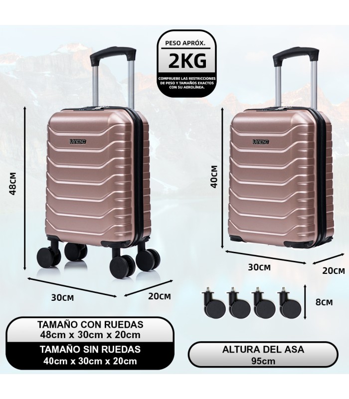 Maleta Cabina ABS 40x30x20(24L)| Maxima Capacidad con Ruedas Desmontables para Ryanair | Vueling - RosaDorada