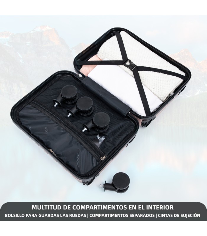 Mala de cabine em ABS 40x30x20 (24L) | Capacidade máxima com rodas amovíveis para Ryanair | Vueling - RosaDourado